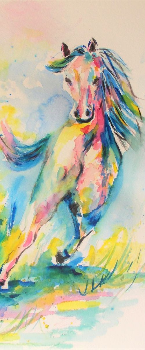 Horse -Original watercolor painting by Antigoni Tziora