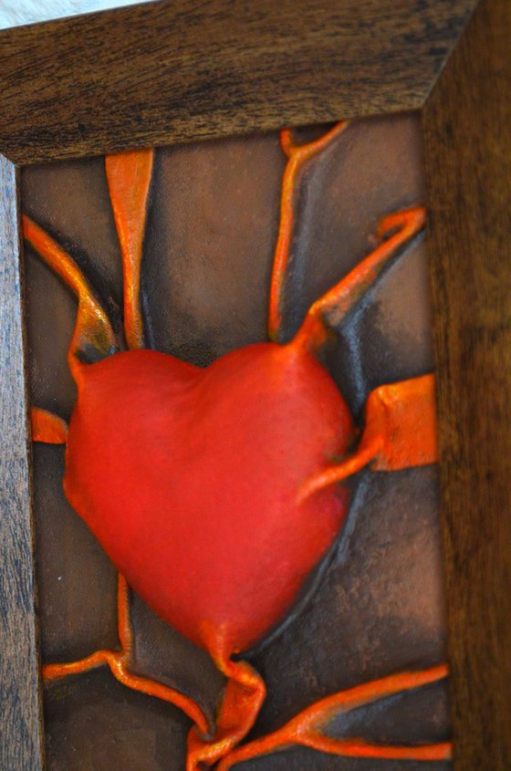 Lovers Heart - Original Framed Leather Sculpture Painting Perfect for Valentine Day Gift