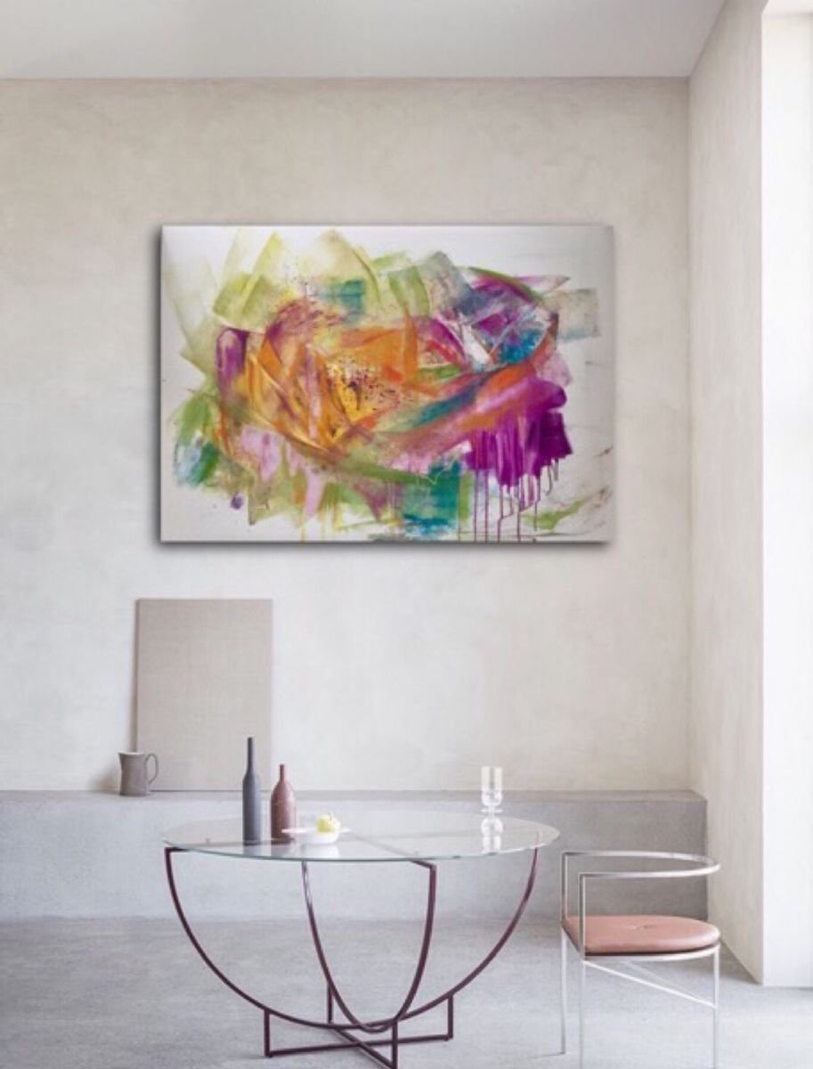 Expressive Abstract Acrylic Painting By Roberta Cervelli, 39 X 28", Wonderful Thought, Original Artwork