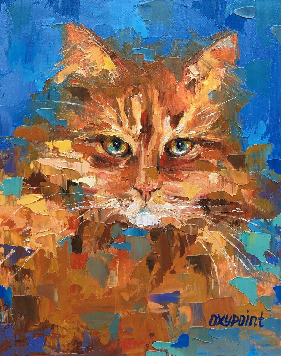 Impressionistic Animal Oil Painting By Oxypoint, 9 X 12", "Red Cat" Portrait, Original Artwork