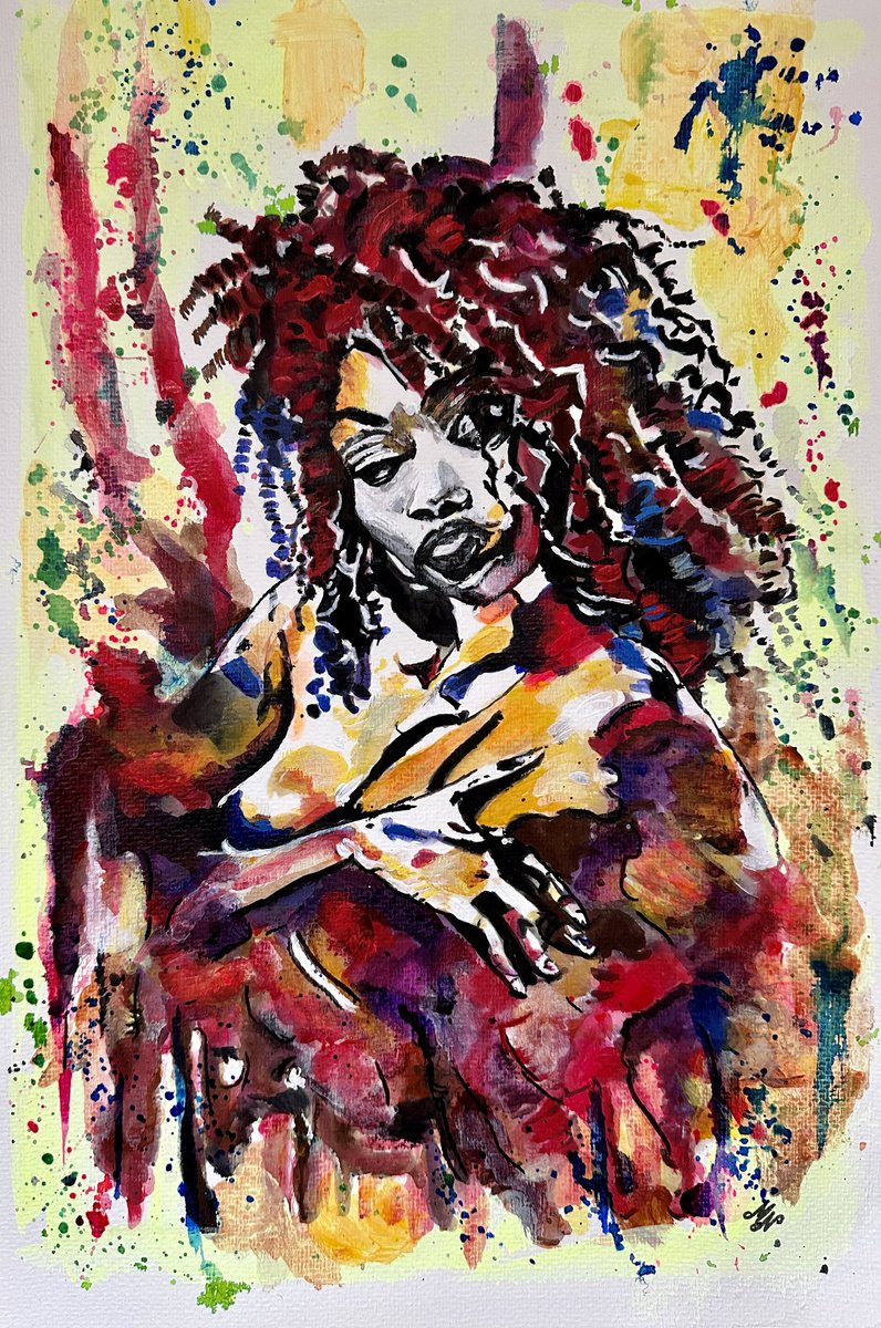 Expressive Portrait Acrylic Painting By Misty Lady - M. Nierobisz, 13 X 19", Colorful Rhythms, Original Artwork