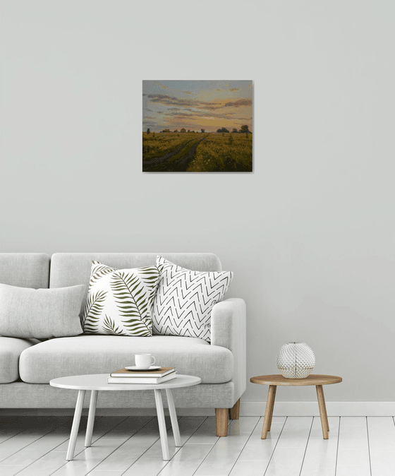 The July Sunset - summer landscape painting