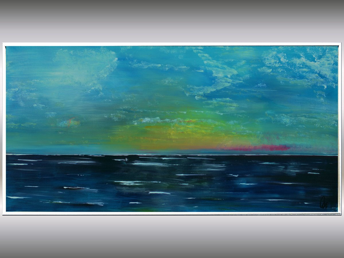 At the Coast - Abstract Seascape on Stretched Canvas in Frame by Edelgard Schroer