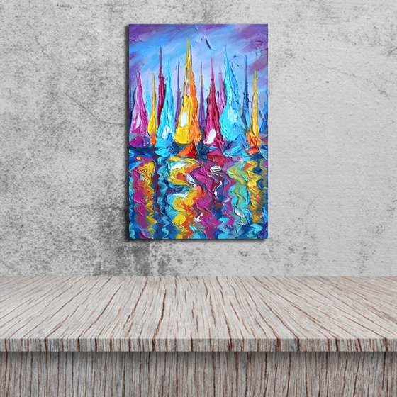 Yachts - yachts in the sea, oil painting, yacht club, seascape, sea with yachts, yacht original painting, gift,