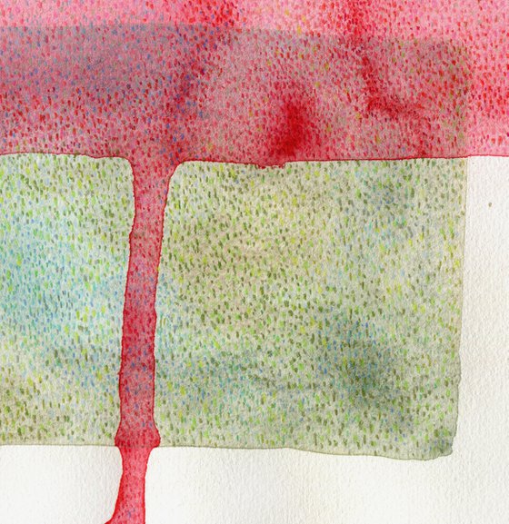 Abstract watercolor and colored pencils red and green composition