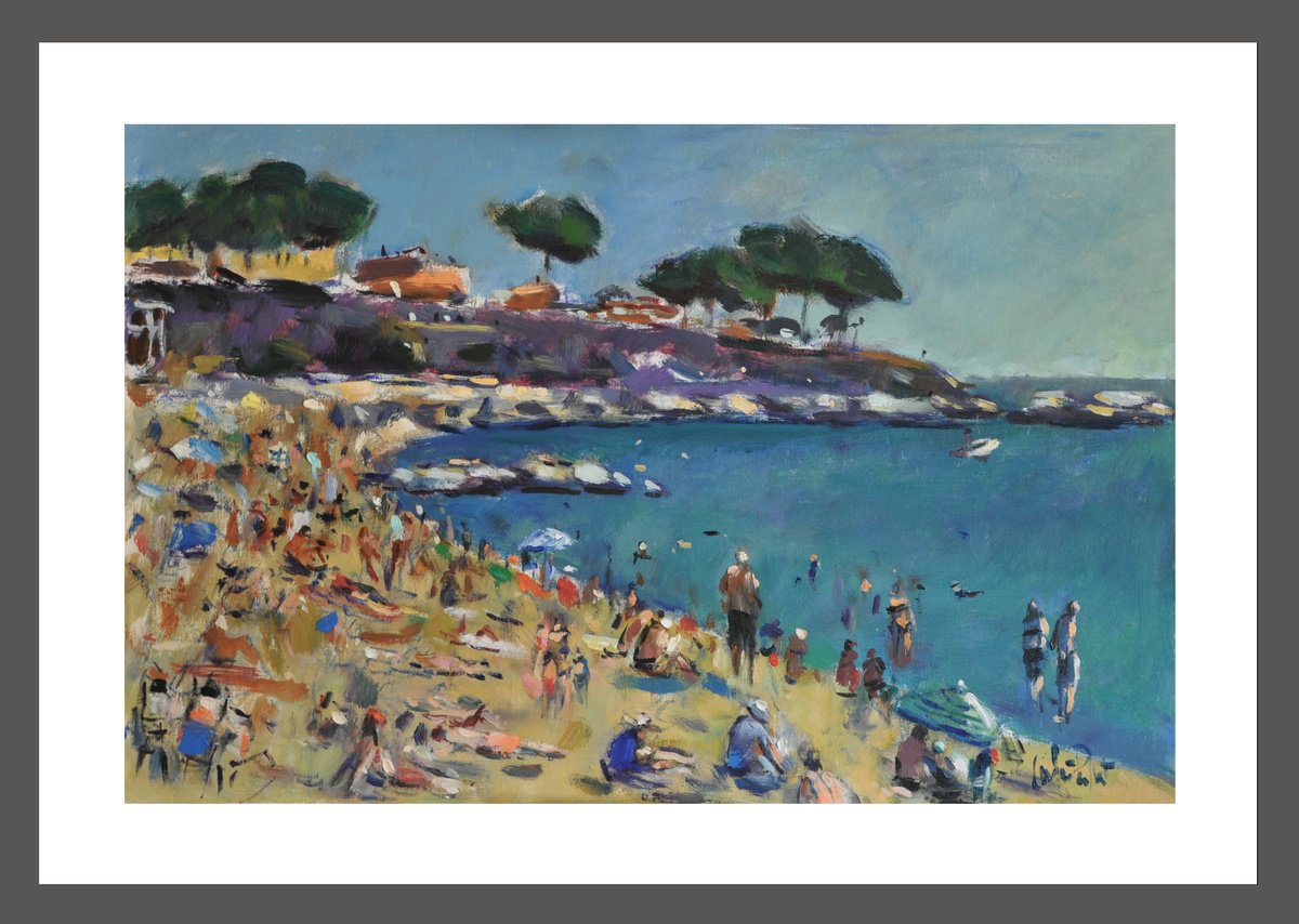 Impressionistic Landscape Oil Painting By Andre Pallat, 35 X 25, The Beach At Calella., Original Artwork