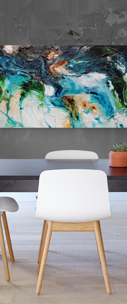 Turquoise Element 200cm x 80cm Green Teal Textured Abstract Art by Franko