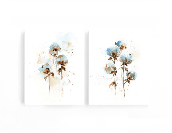 Cotton Flowers Diptych