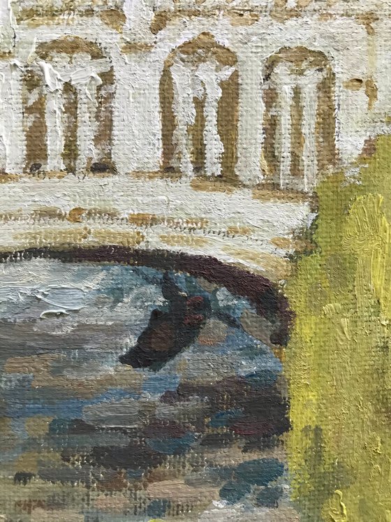 Original Oil Painting Wall Art Signed unframed Hand Made Jixiang Dong Canvas 25cm × 20cm Cityscape The Bridge Of Sighs Small Impressionism Impasto