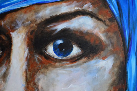 Blue Fear - XXL Original New Contemporary Art Painting Portrait on Large Canvas Ready to Hang