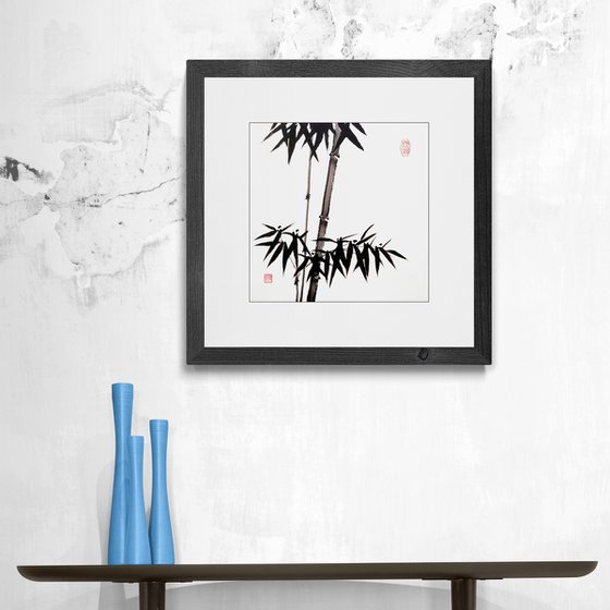 Two bamboo branches - Bamboo series No. 2122 - Oriental Chinese Ink Painting