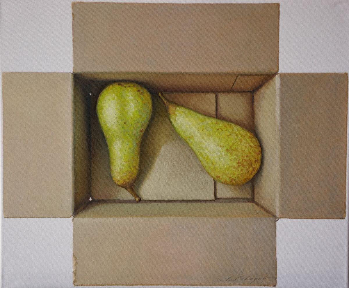 Photorealistic Still Life Oil Painting By Sergej Sologub, 24 X 20", Stillleben Mit Birnen, Original Artwork
