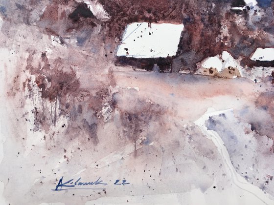 Winter landscape painting Original watercolor