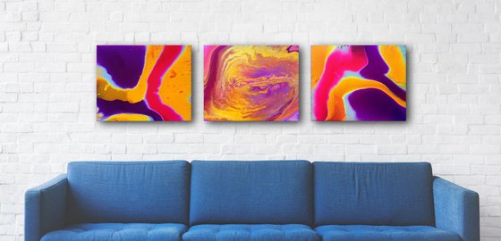 "Mix And Match" - FREE USA SHIPPING - Original Triptych, Abstract PMS Fluid Acrylic Paintings Series - 60" x 16"