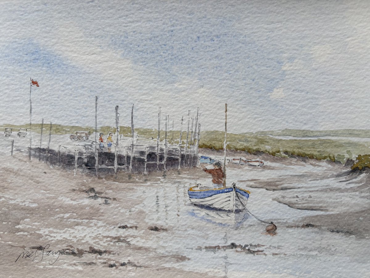 Impressionistic Landscape Watercolour By Noel Sawyer, 10 X 7", Crab Fishing Boats At Morston Quay, Norfolk I, Original Artwork