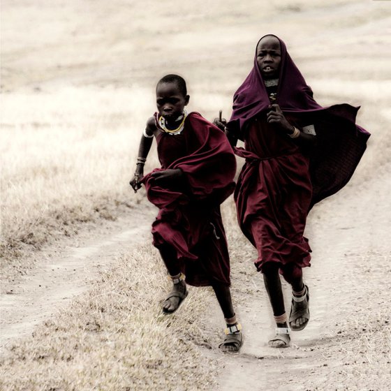 Maasai running, Ol Doinyo Lengai