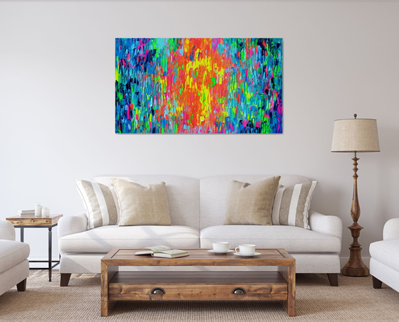 55x31.5'' Large Ready to Hang Abstract Painting - XXXL Huge Colourful Modern Abstract Big Painting, Large Colorful Painting - Ready to Hang, Hotel and Restaurant Wall Decoration, Happy Gypsy Dance 1