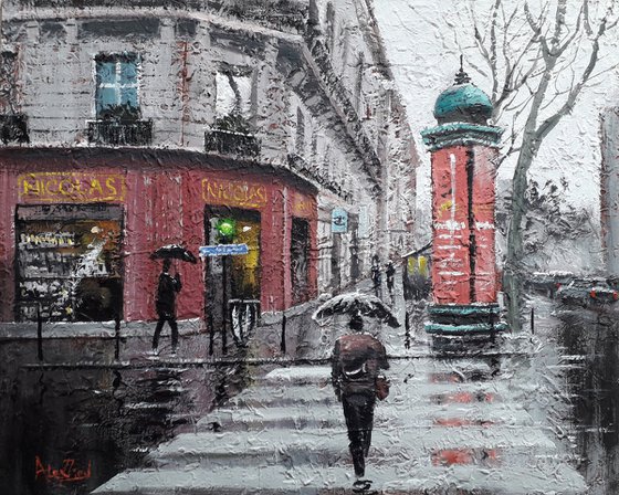 Rainy Paris. Acrylic painting