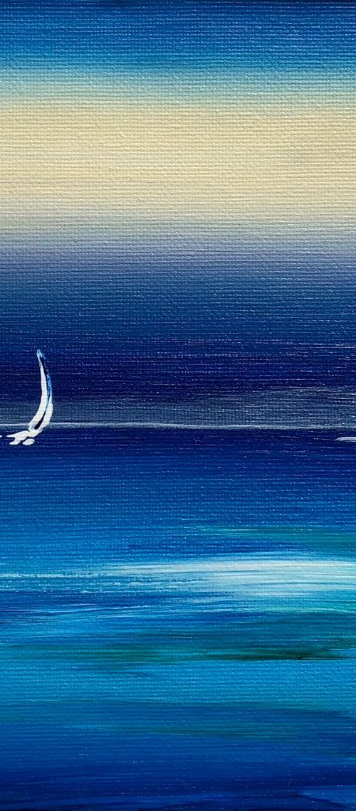 Study in blue in a white box frame by Marja Brown