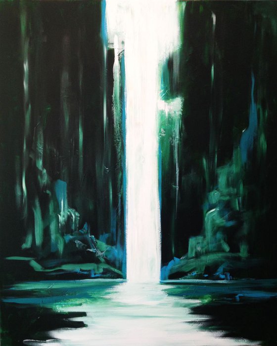 Green waterfall- large size- original painting- 100 x 81 cm (39' x 32') Ready to hang