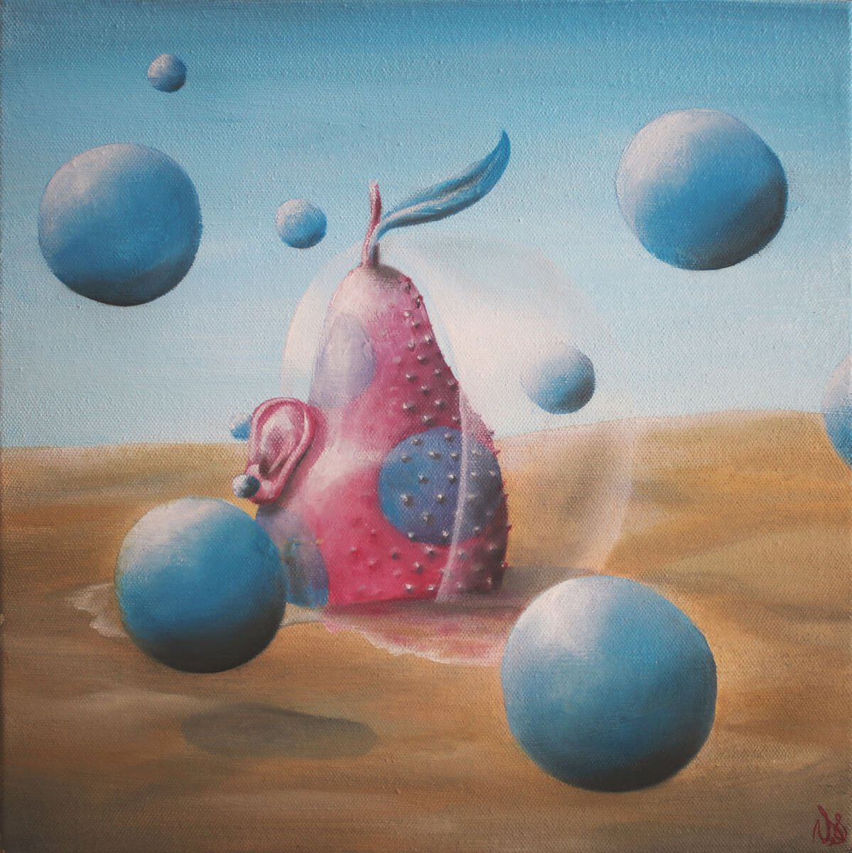 Surrealistic Still Life Oil Painting By Vanessa T Stefanova, 13 X 13", Listening, Original Artwork