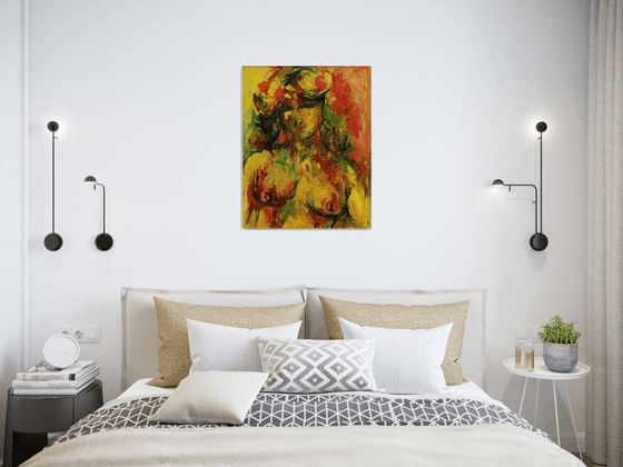 AWAKENING OF SPRING - original painting, love, happiness, portrait nude erotic, Valentine's gift