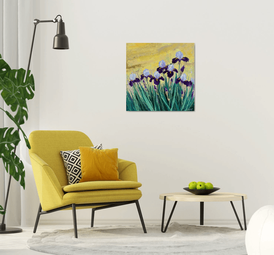 Irises at Sunrise   80x80cm