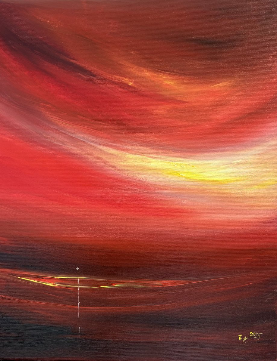 Impressionistic Landscape Acrylic Painting By Timea Valsami, 16 X 20", Moon Tears, Original Artwork