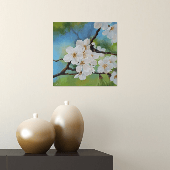 "Apple blossom." apple tree flower spring  liGHt original painting PALETTE KNIFE  GIFT (2020)