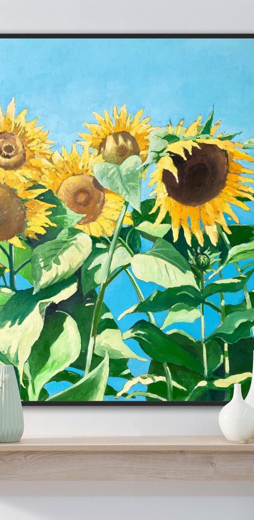 Ukrainian sunflowers and peaceful sky by Volodymyr Smoliak