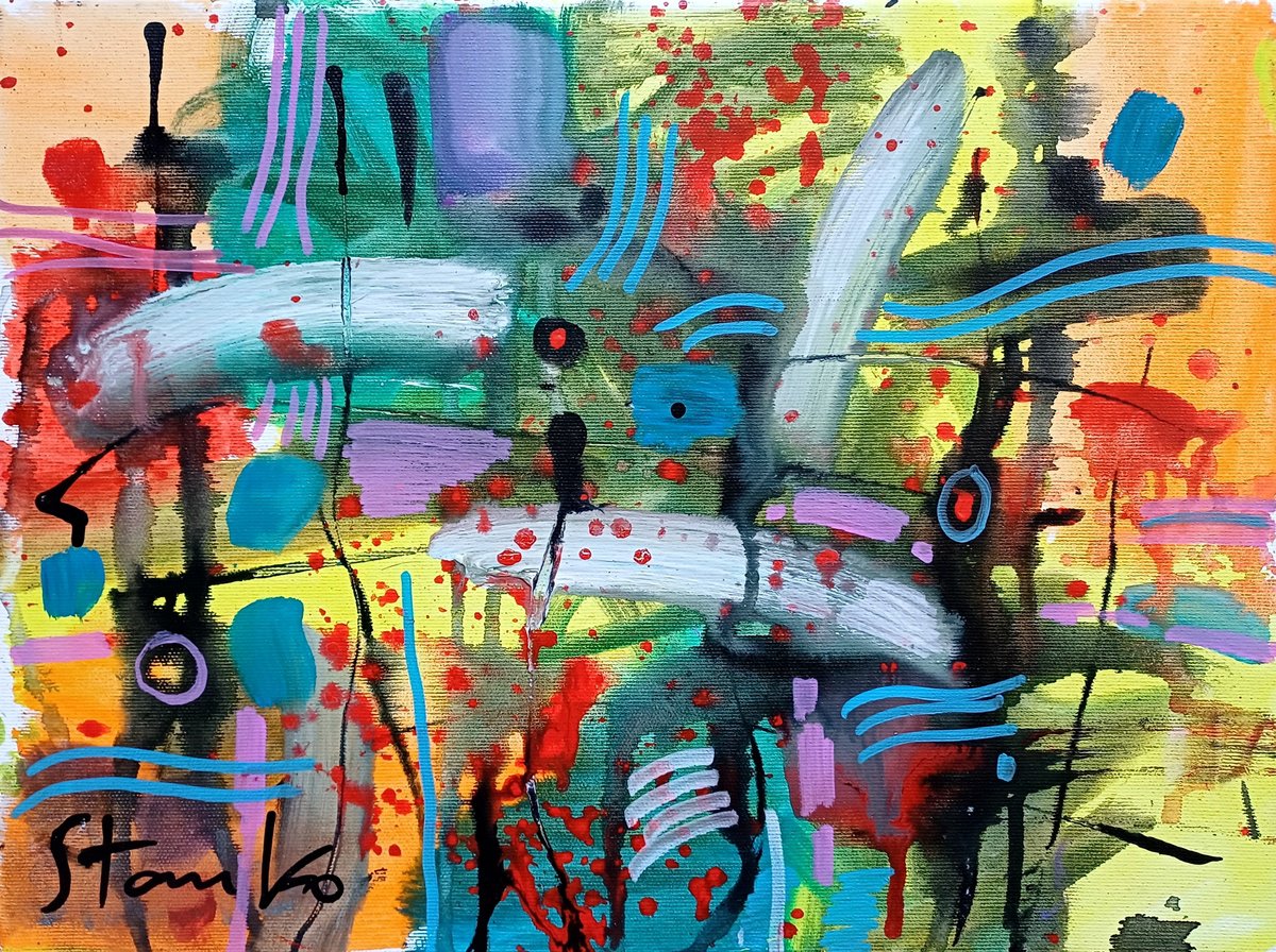 Abstract Acrylic Painting By Stanislav Bojankov, 16 X 12", Sunny Sea-Ii, Original Artwork