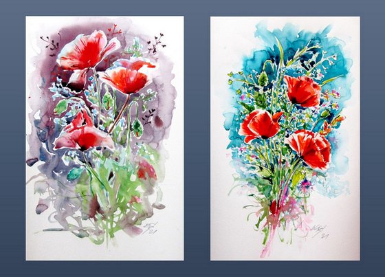 Red poppies collection
