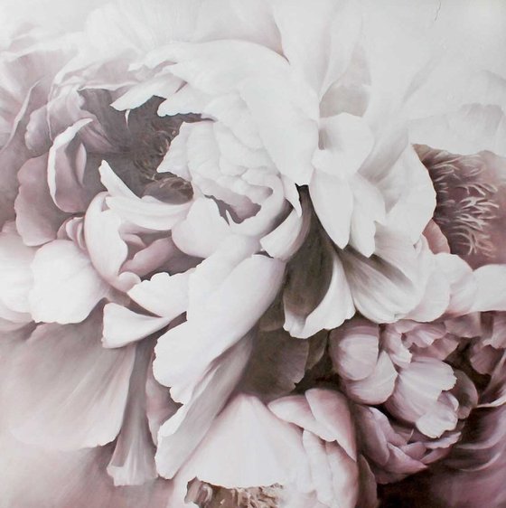"Burgundy peonies" Purple flower oil art