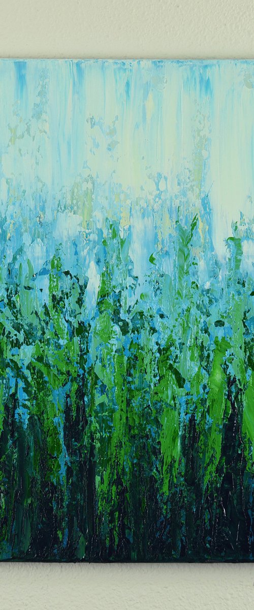 Green and Blue - Textured Nature Abstract Painting by Suzanne Vaughan