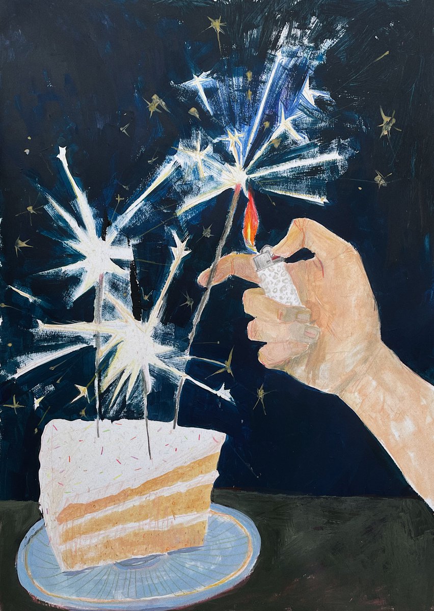 Naive Portrait Painting By Anastasia Mazur-Skrobova, 14 X 20, Party For No Reason, Original Artwork