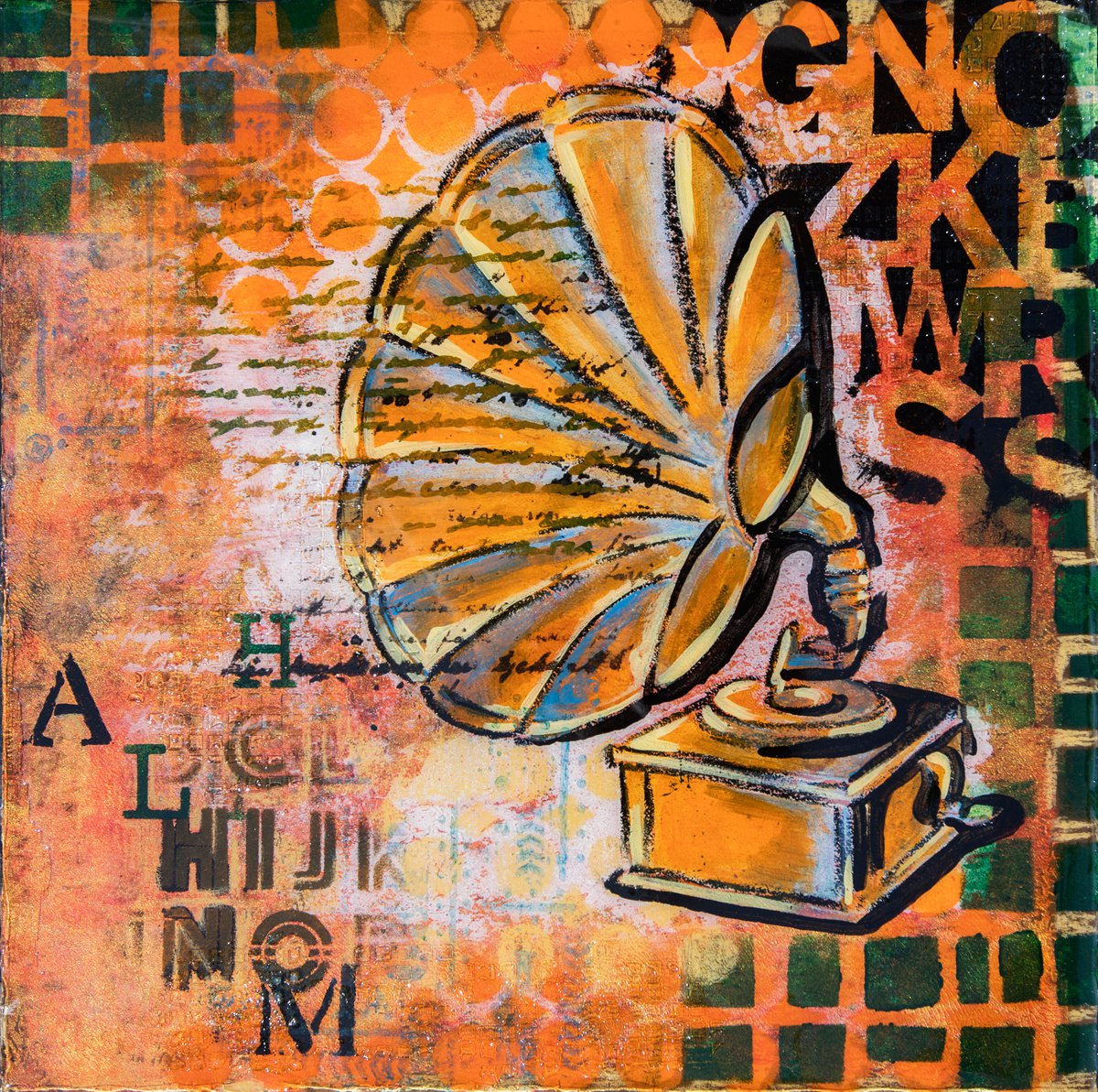 Illustrative Still Life Acrylic Painting By Ariadna De Raadt, 12 X 12, Words, Words...4, Original Artwork