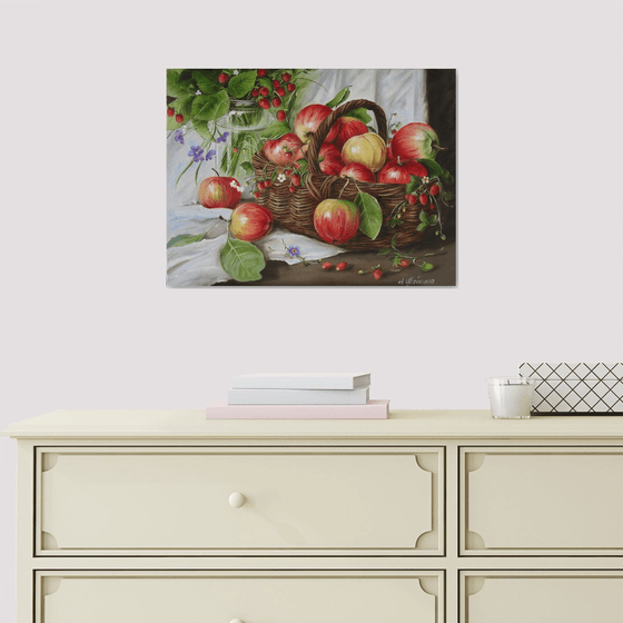 Still Life with Apples in a Rustic Basket