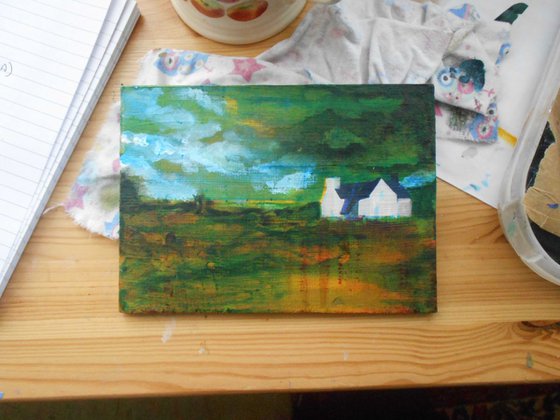 Scottish Highland Cottage - Impressionist Painting of Farm House in the Highlands of Scotland