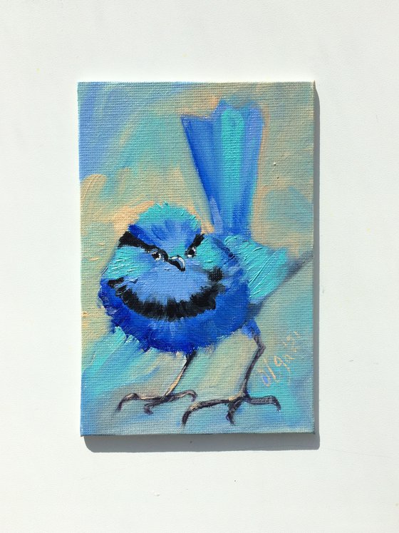 Blue bird n1, miniature original oil painting.