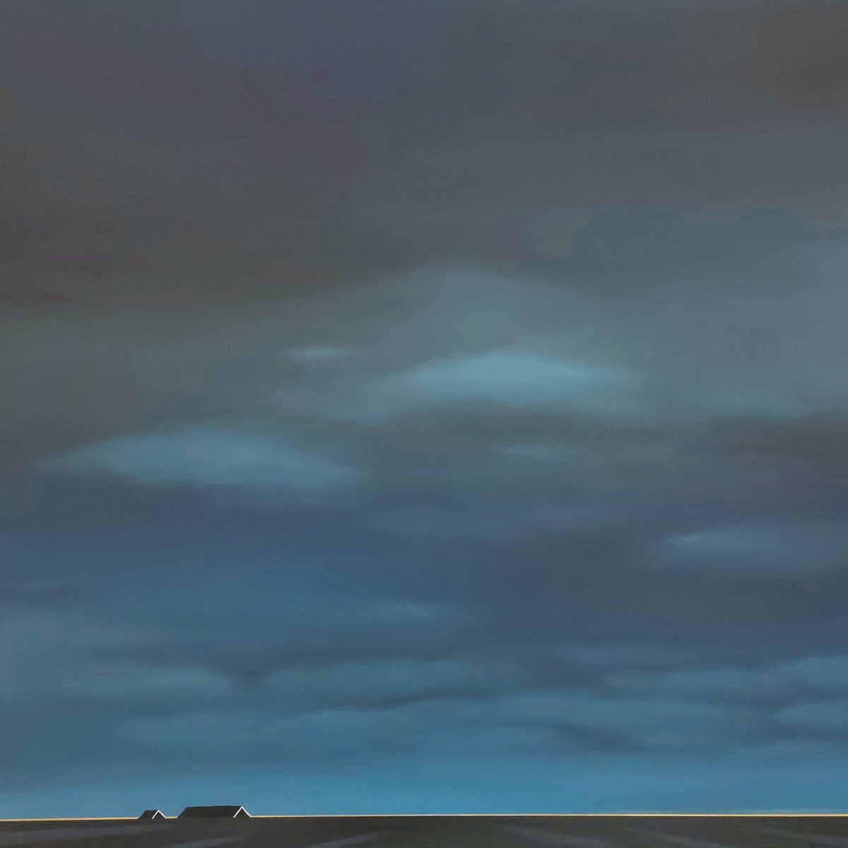 Impressionistic Landscape Acrylic Painting By Nelly Van Nieuwenhuijzen, 35 X 35", Twilight (Polder In Zeeland), Original Artwork