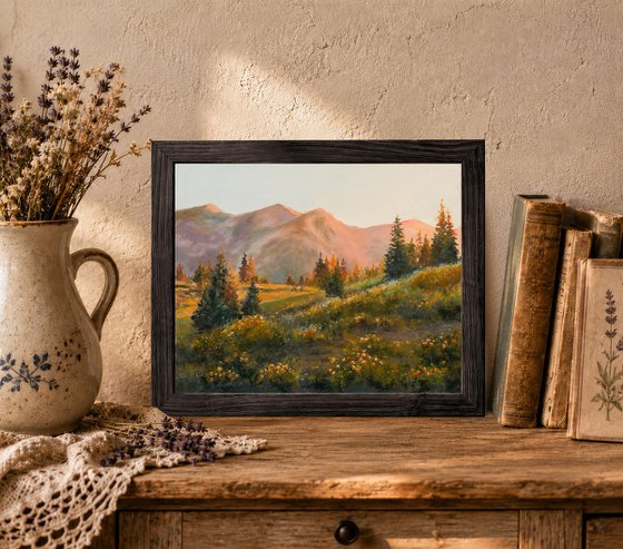 Mountain landscape with golden light