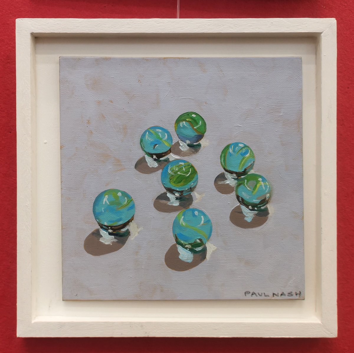 Impressionistic Still Life Oil Painting By Paul Nash, 10 X 10", Blue Marbles, Original Artwork