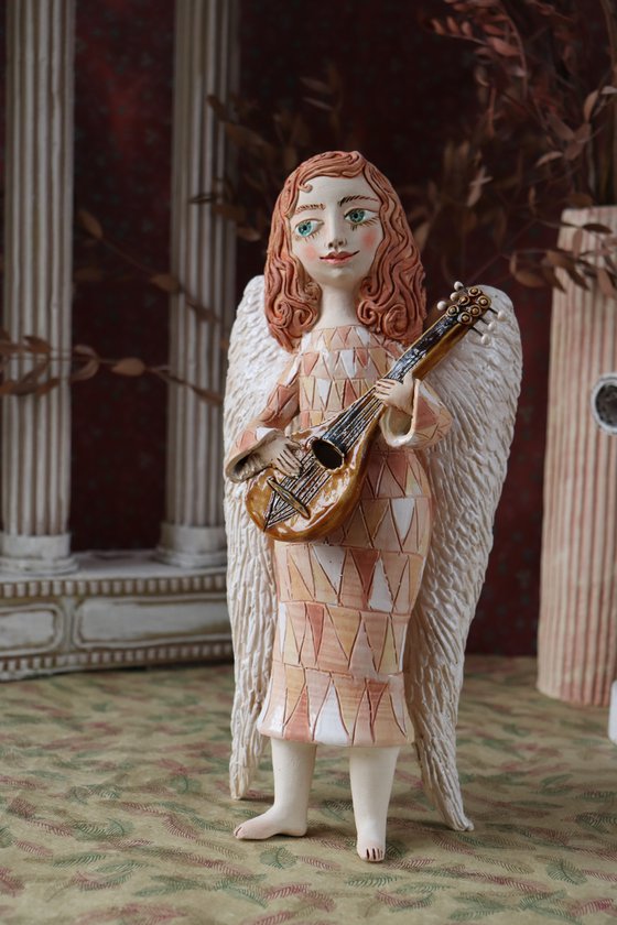 Angels song. Angel with mandoline. OOAK Sculpture