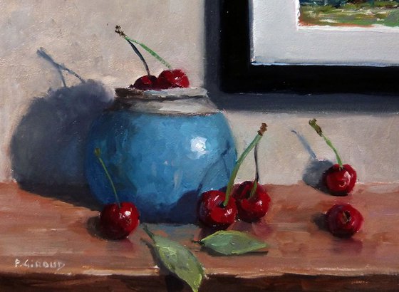 Cherries and Blue Pot