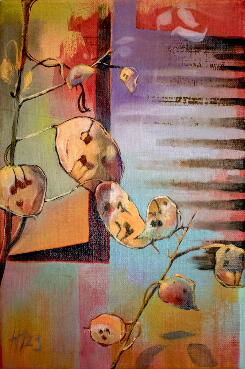 Impressionistic Botanical Oil Painting By Hilde Hoekstra, 8 X 12, Honesty #2, Original Artwork