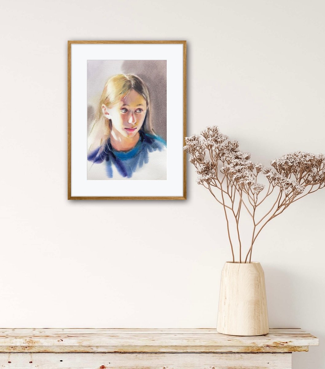 Impressionistic Portrait Watercolour By Olha Retunska, 8 X 12", Girl, Original Artwork