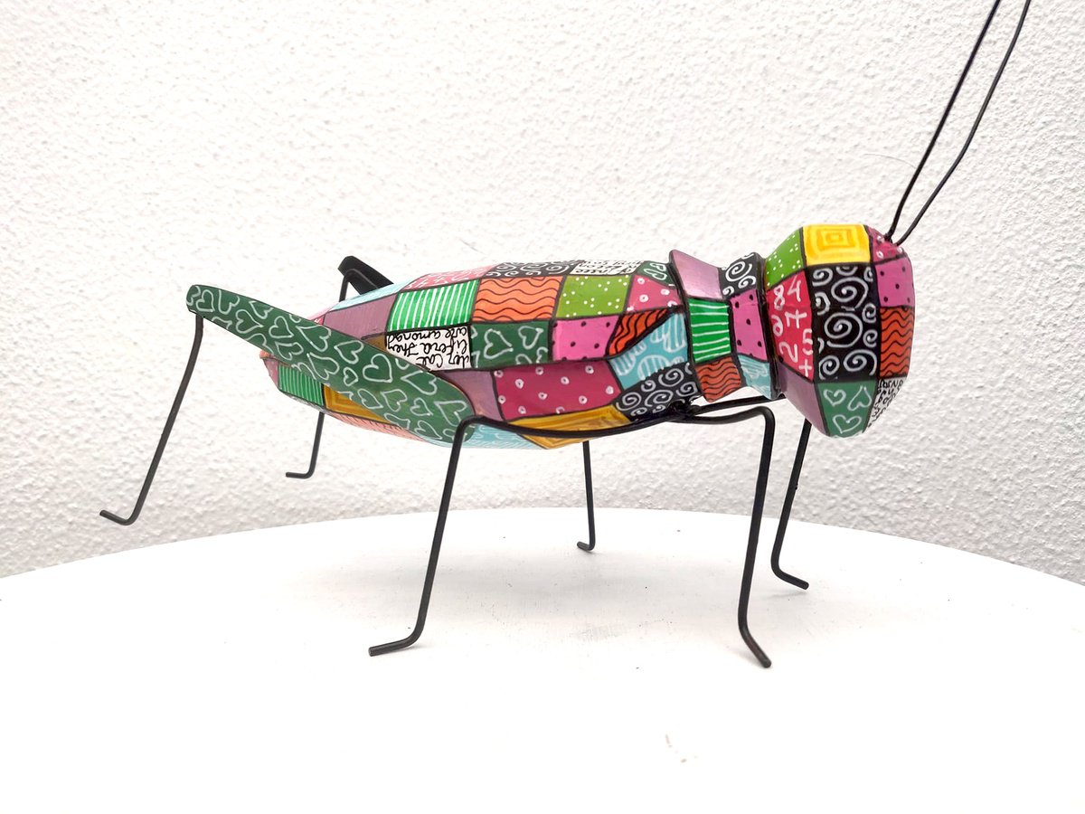 Naive Animal Sculpture By Vio Valova, 10 X 8", Grasshopper, Original Artwork