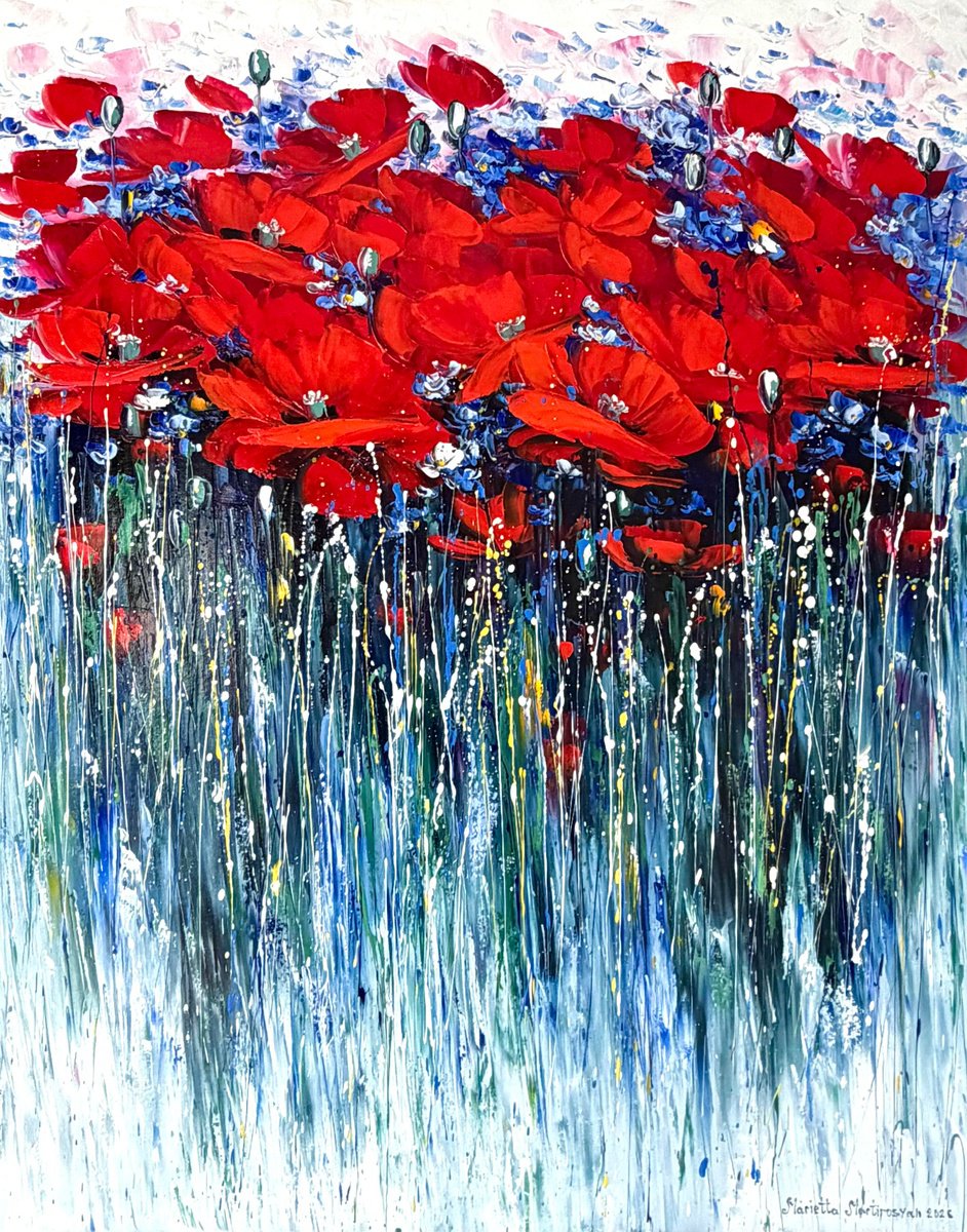 Where Poppies Dance In Rain By Marieta Martirosyan, 31 X 39, Artwork For Sale On Artfinder