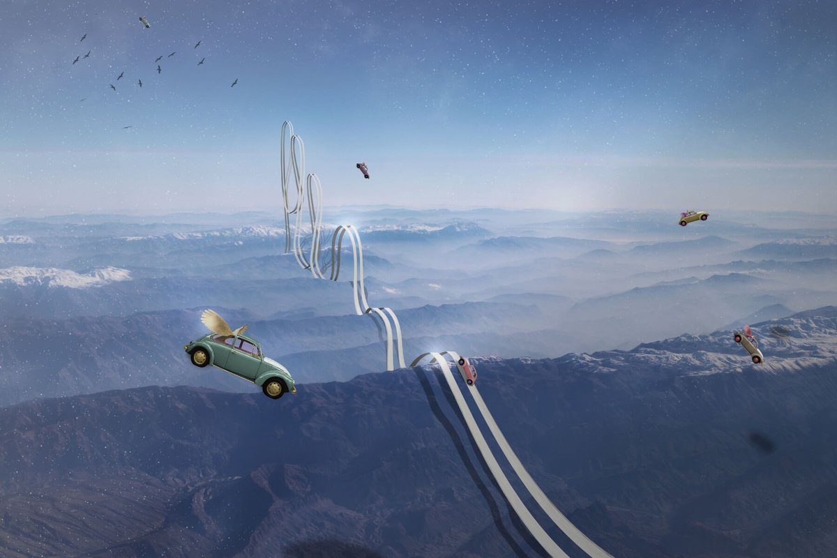 Surrealistic Transport Print By Vanessa T Stefanova, 24 X 16", Mountains 2, Original Artwork