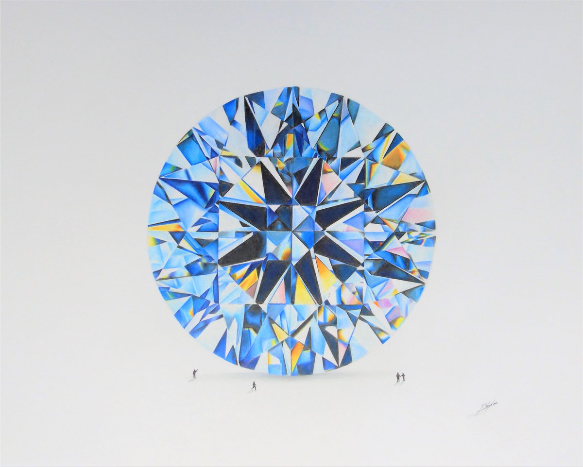 Photorealistic Still Life Pencil Drawing By Daniel Shipton, 20 X 16, Diamond, All The Fire And The Sparkle, Original Artwork